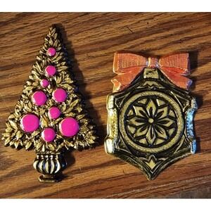 Vintage Mid Century Lot Of 2 Hallmark Christmas‎ Gift Toppers Embossed Foil RARE